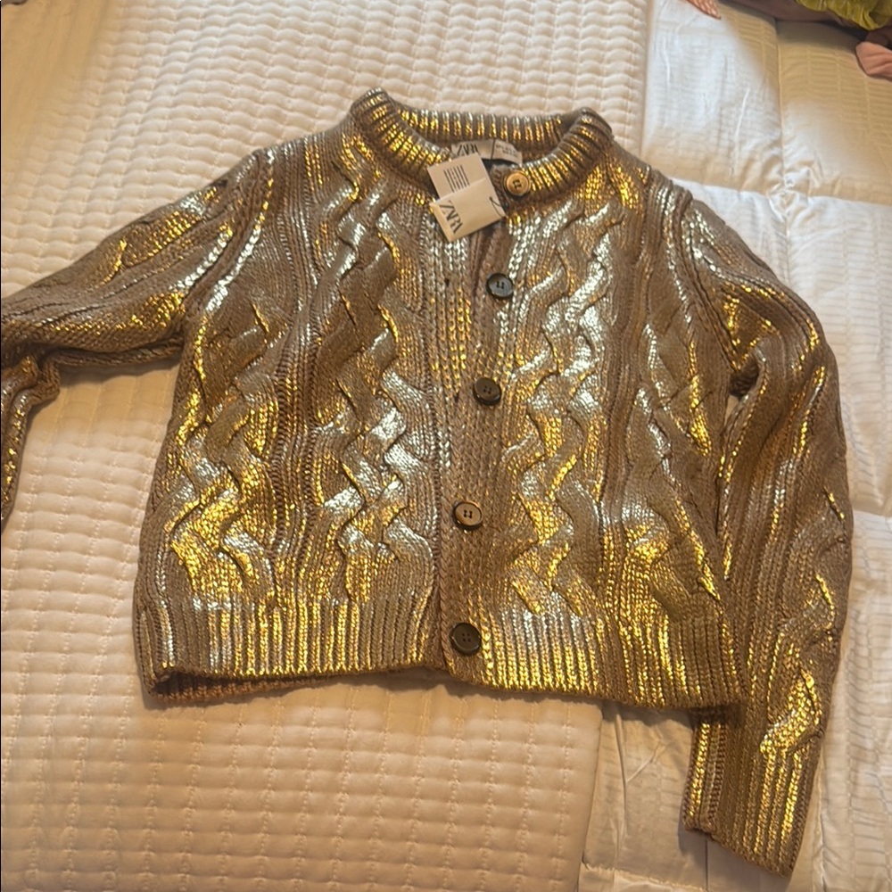 Zara Gold Cable Knit Cardigan